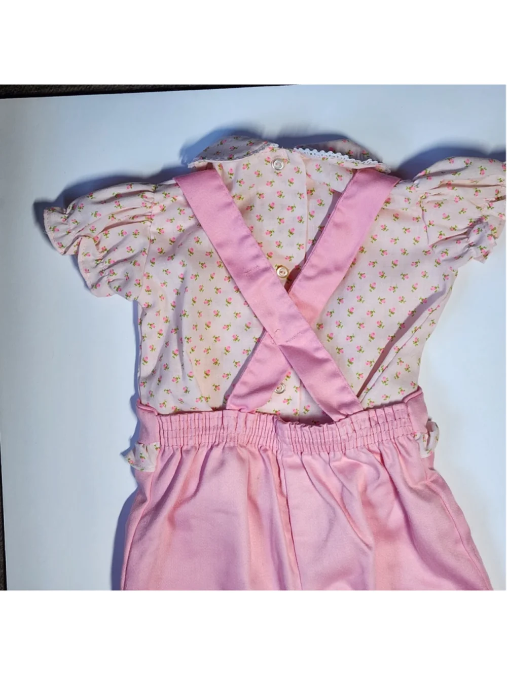 Vintage Toddler Baby Overalls Set 12 Months Pink Floral Embroidery Turtle Outfit